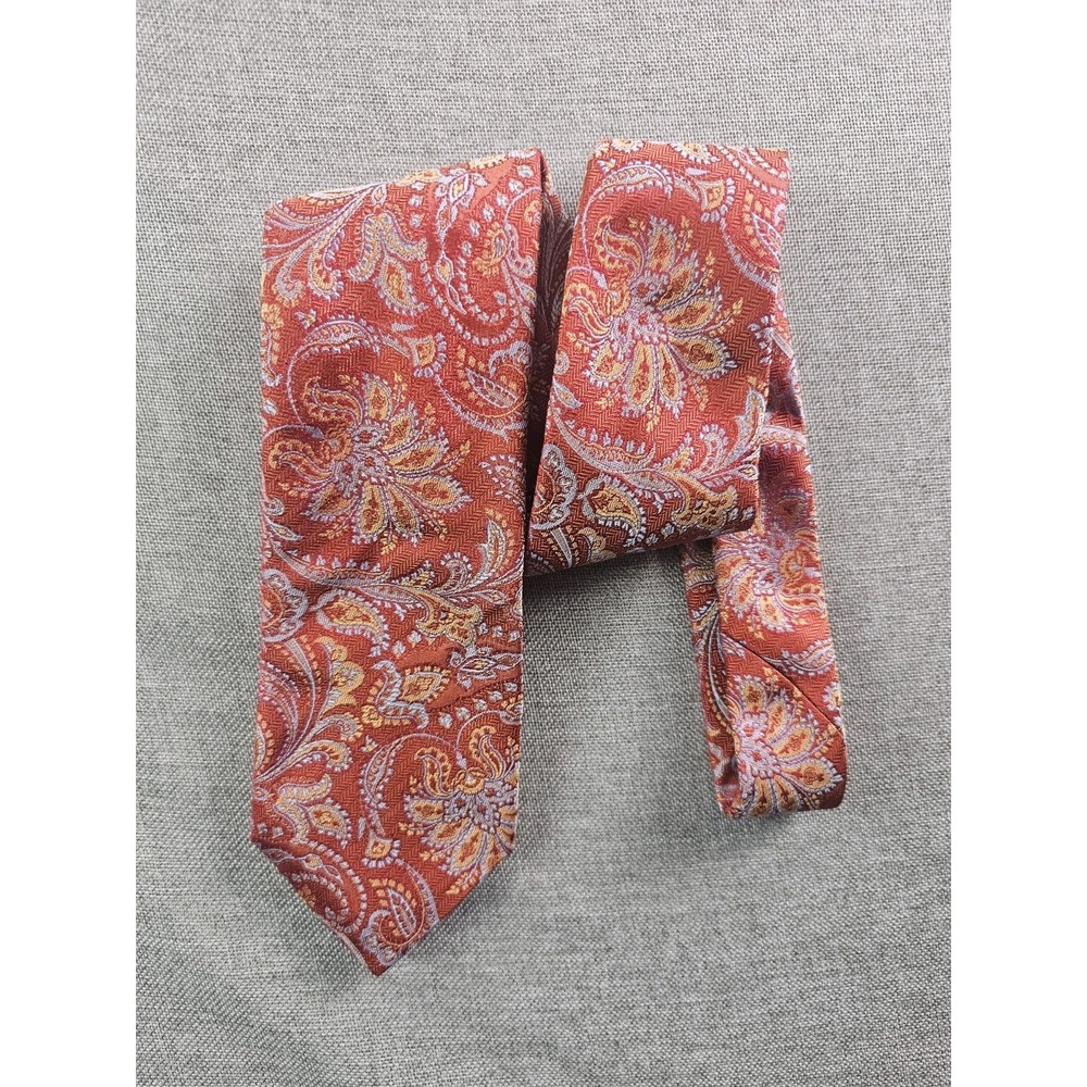 David Danohue Ties Mens 58X3.5 Orange Silk Paisly Jacquard